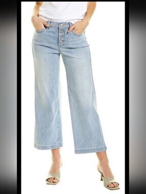 NYDJ Teresa Solstice Wide Leg Ankle Jeans Embroidered Waist Band Button Fly Sz 8